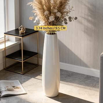 White Tall Floor Vase, 24Ceramic Standing Flower Vase, Living Room, Office, Bedroom, Decorative Flower for Wedding Centerpiece,Modern Home Decor