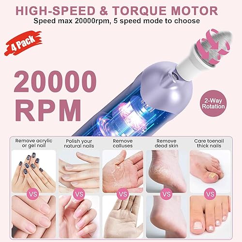 Miniatura 9 de Juego de lima de uñas eléctrica 18 en 1, manicura profesional 8 en 1 y kit de pedicura 10 en 1, kit de taladro eléctrico LED inalámbrico, molinillo