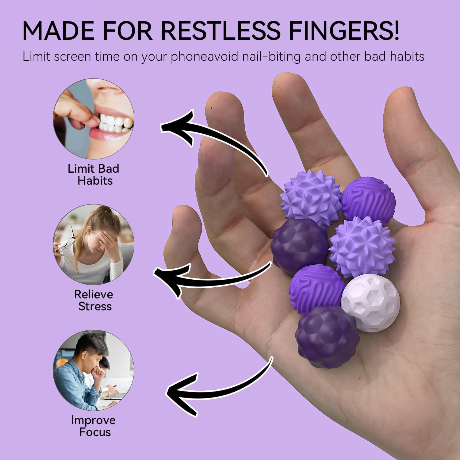 Fidget Toys - 8Pcs Magnetic Attraction Stress Balls with Silicone Shell and Storage Box for Adults - to Calm Restless Hands and Anxious Mind, Silicone Roller Magnet Balls Sensory Adults（Purple image 2