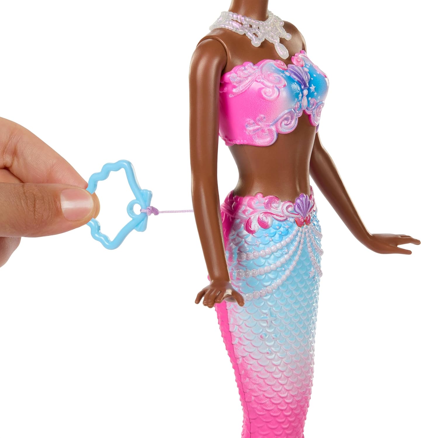 Barbie Bubble Sparkle Mermaid Doll with Bubble-Making Feature & Solution, Tray & Hairbrush, Plus Long, Color-Streaked Brunette Hair