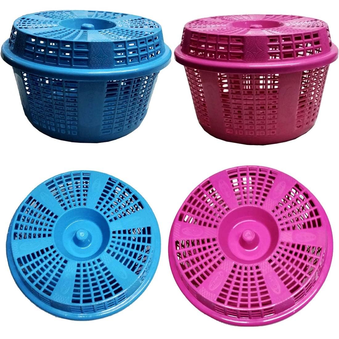 Yrs crafts Round Plastic Basket With Lid Storage basket For vegetables, fruit, laundry, fish, eggs and multi purpose (set of 4, Multicolour) (pack of 2)-image-19