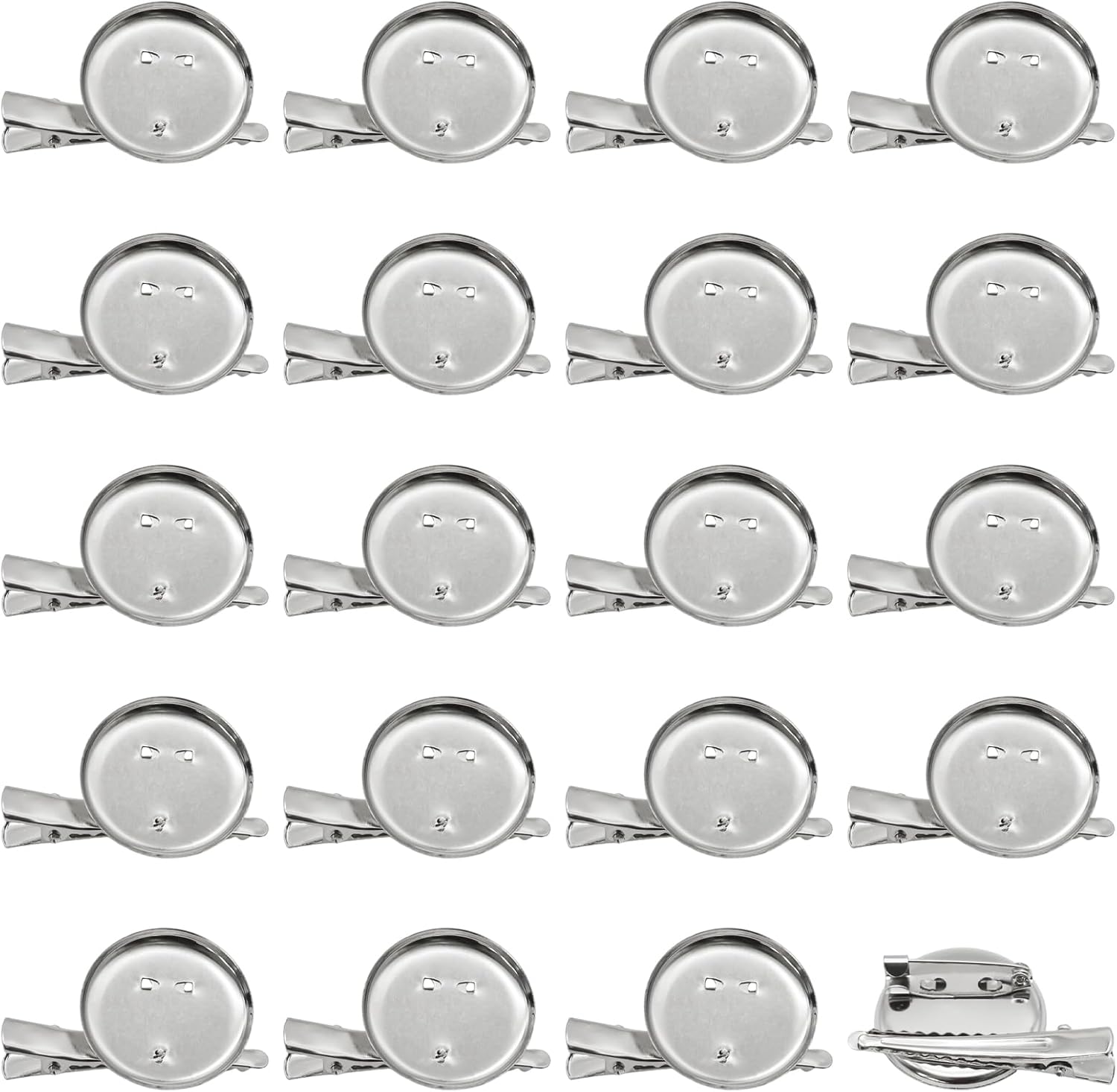 Pine & Linen 20pcs Silver Brooch Blank Round Tray,Alligator Clip Jewelry Making Flat Disc Pin,Brooch Pin for Corsage/DIY Craft Enthusiasts/Name Tags(29mm/1.2inch)