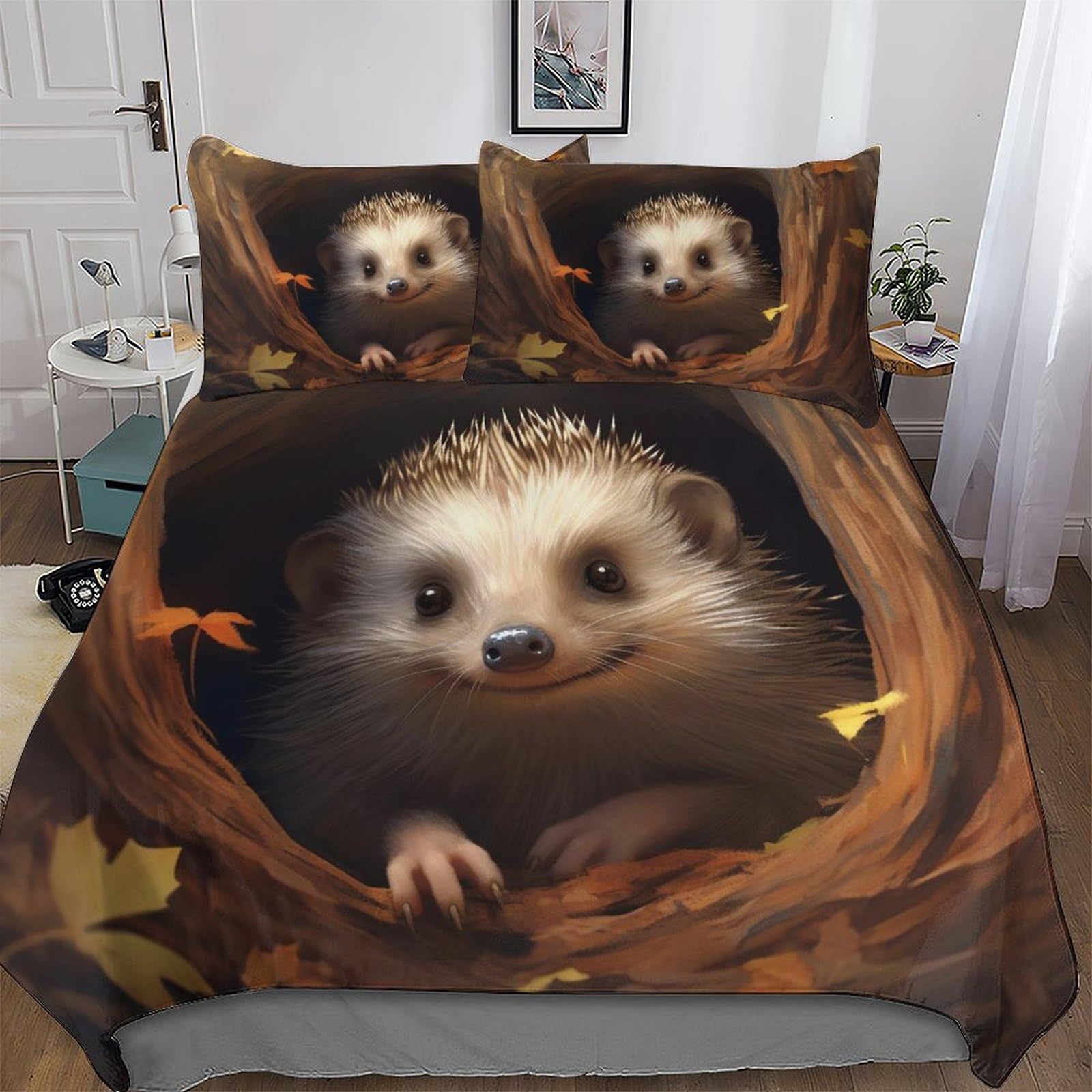 AASWDDS Hedgehog Bedding Quilt Cover 2 Pieces Sets Soft Duvet Cover Comfortable Duvet Cover with Pillowcases For Boys Girls Single(135x200cm)