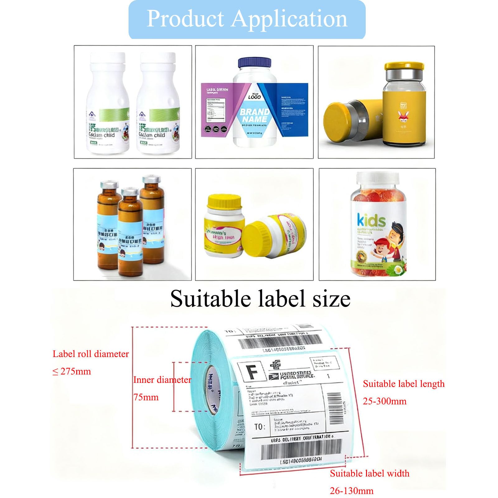 ZS-TB16P Etichettatrice Manuale per Bottiglie Rotonde,Semiautomatica Applicatore di Etichette con Maniglia,Facile da Usare,20-40 Pezzi/Min,per Vetro,Plastica E Metallo