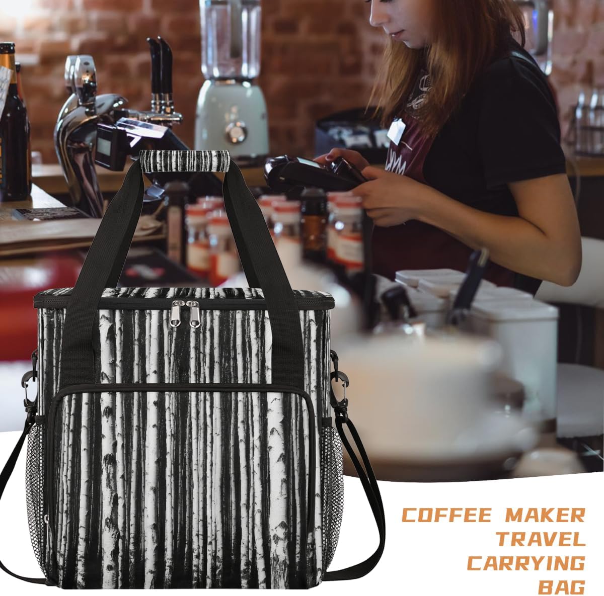 Birch Forest Portable Coffee Maker Carrying Bag Compatible with Keurig K-Mini or K-Mini Plus - Travel Storage Tote with K-Cup Pod Pockets for Single Serve Coffee Brewer