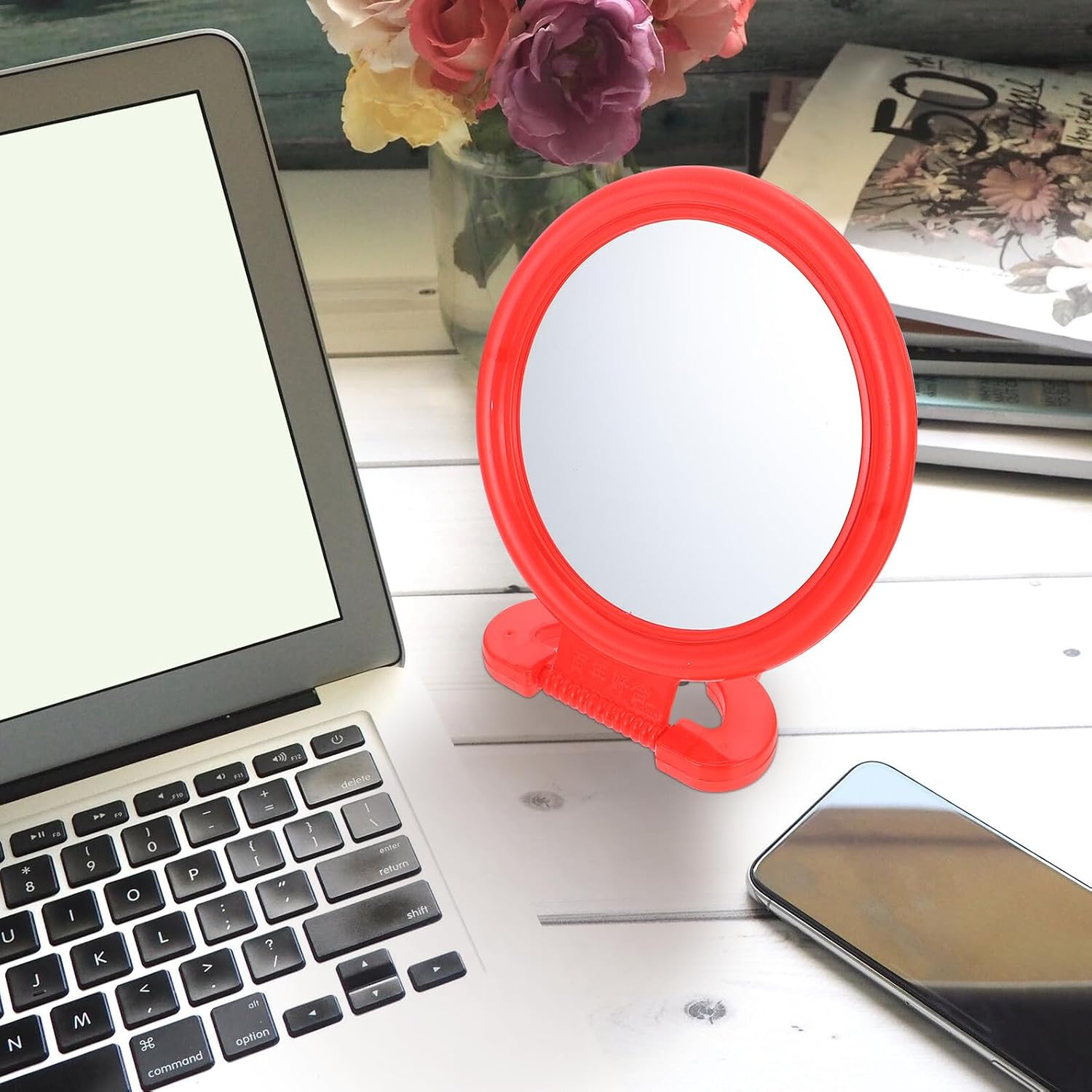 Uonlytech Retro Red Vanity Mirror Medium Round Makeup Mirror with Wall Mount for Home and Bedroom Use for Women and Students image 5