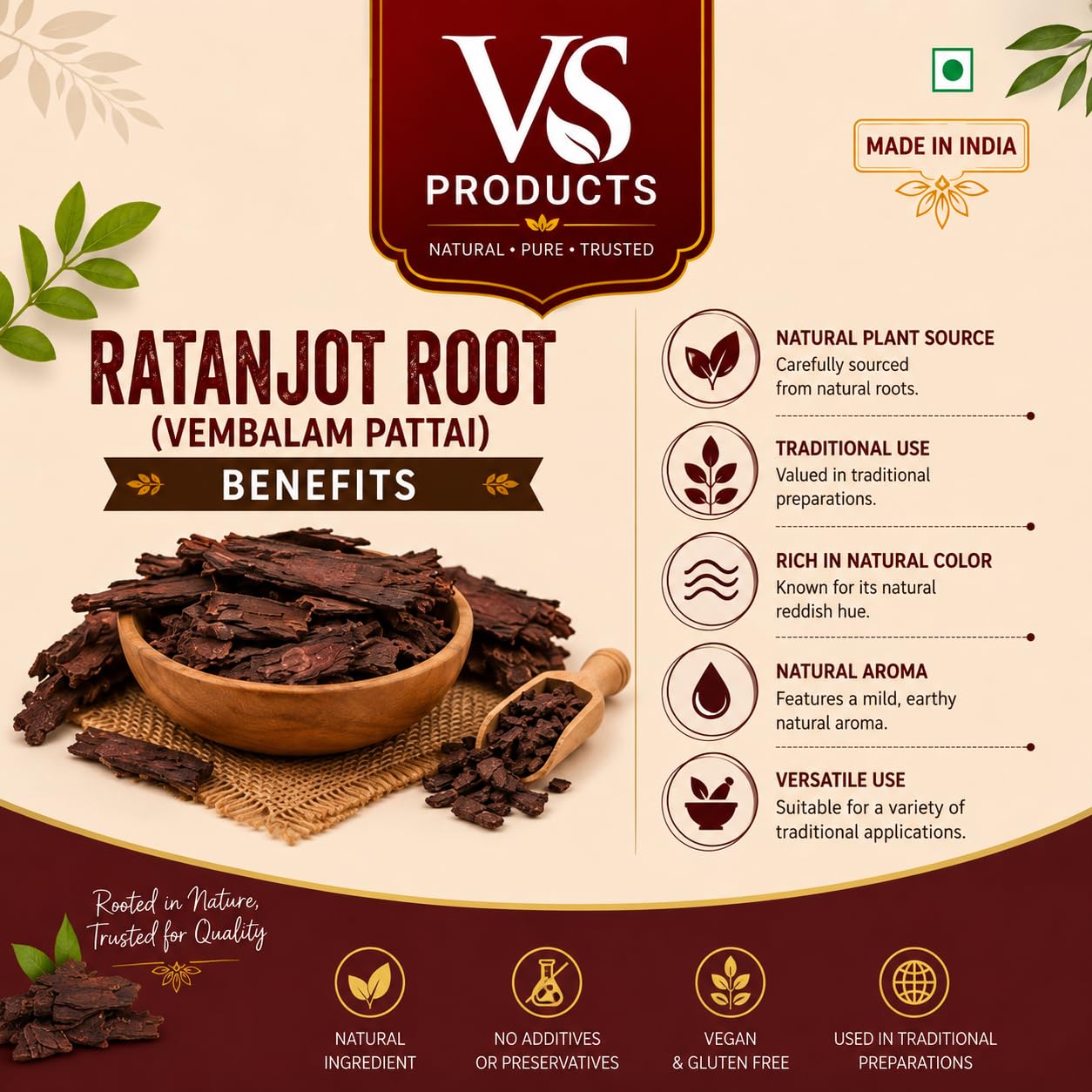 Ratanjot Root, 25g, Vembalam Pattai, Laljadi, Alkanet Root, Alkana Tinctoria, Help Reduce Inflammation (Pack of 1 X 25g) — Amazon image 3