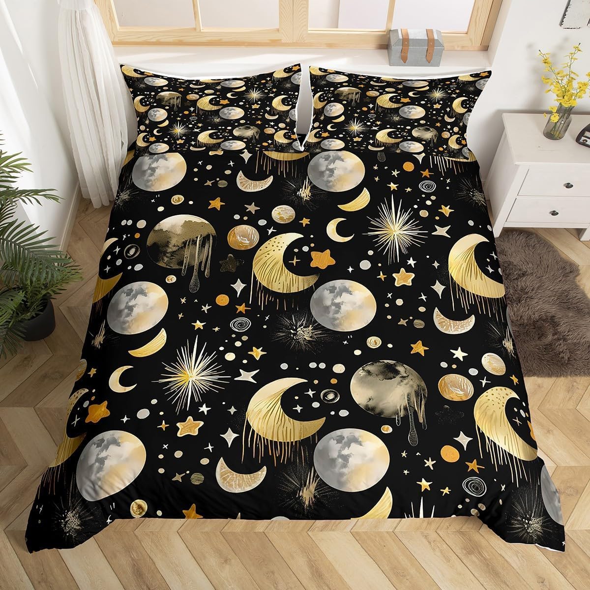 Housse de couette 140x200 enfant soleil lune parure de lit 1 personne fermeture éclair