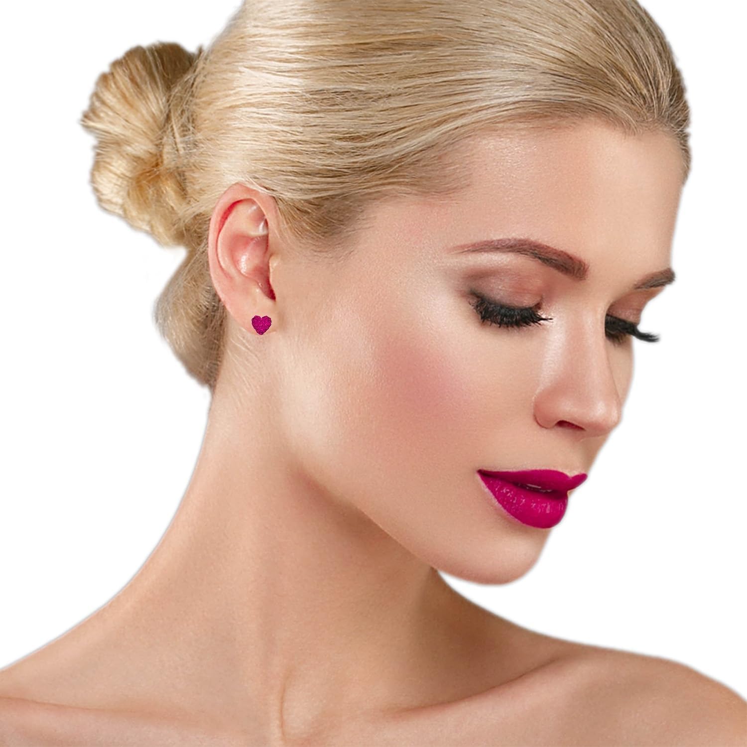 AVORA 10K Yellow Gold 8mm Heart Crystal Stud Earrings