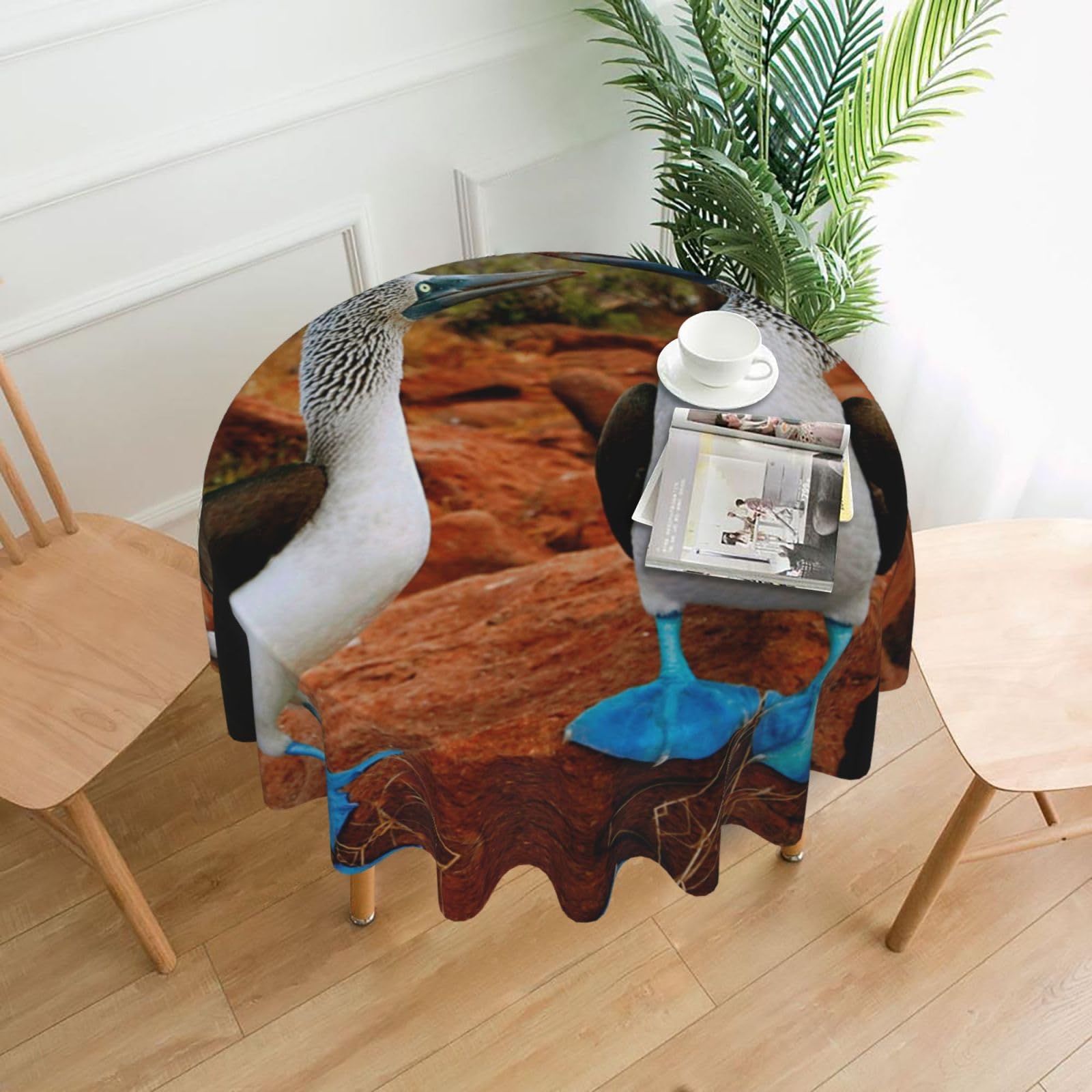 Nappe ronde résistante aux taches Xzeit Blue Bird 150 cm pour fête et salle à manger