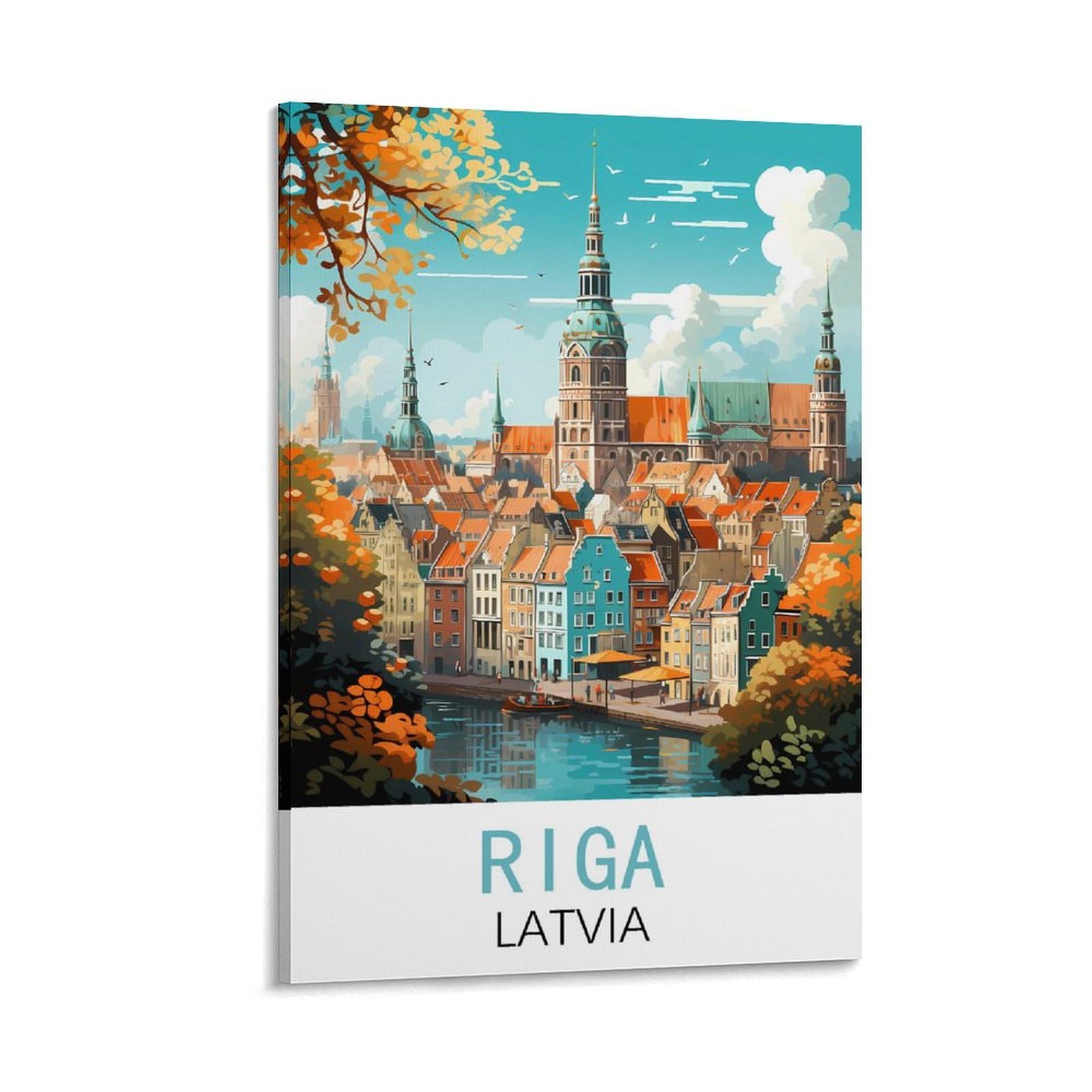 Hsayyiii Frame-Style Riga Latvia Vintage Travel Posters 08X12inch(20X30cm) Canvas Art Poster And Wall Art Picture Print Bedroom Decor