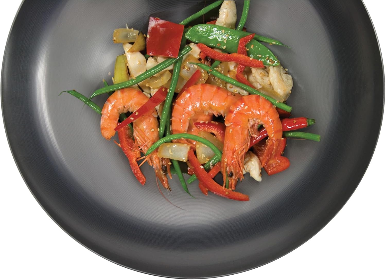 Dexam 12108410 Carbon Steel Wok With Wood Handle 27cm/10.5 -inch, Silver (Lacquer Finish)