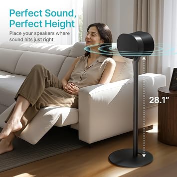 Pegzone Speaker Stands Pair Compatible with Sonos Era 100 and Era 300, 22 LBS Capacity,28.1 Fixed Height,Metal Base, Bookshelf Speaker Stands for Sonos Era Speakers, 1 Pair, Black