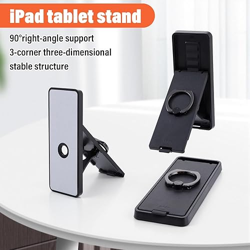 Miniatura 6 de Soporte universal negro para tableta, ajustable, plegable, con 360 asas, soporte para anillo de agarre con parche adhesivo, accesorios de escritorio