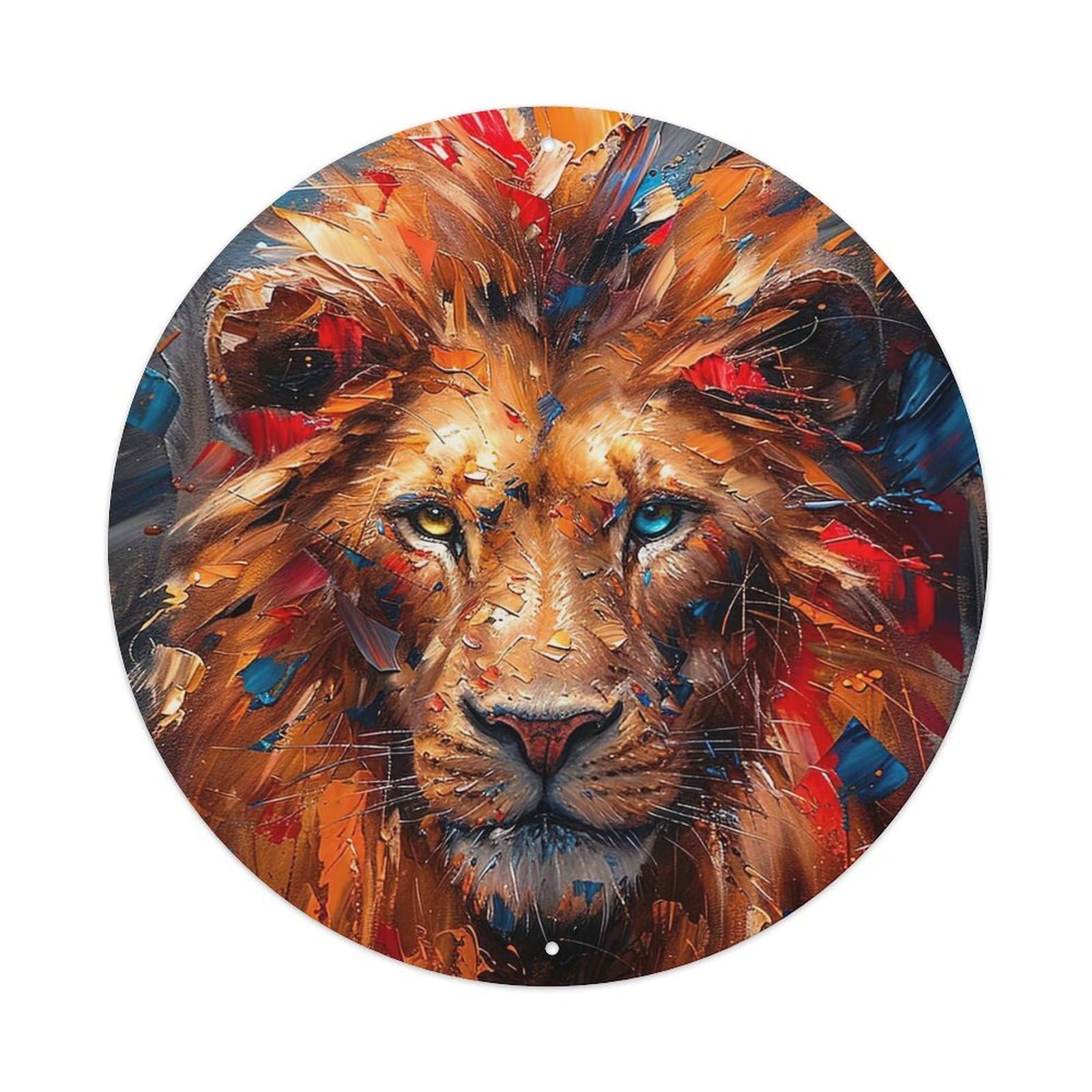 Animal Artwork Poster Lion Vintage Metal Tin Sign Plaque Wall Decor for Cafe, Club, Garden Round Metal Poster 8x8Inch