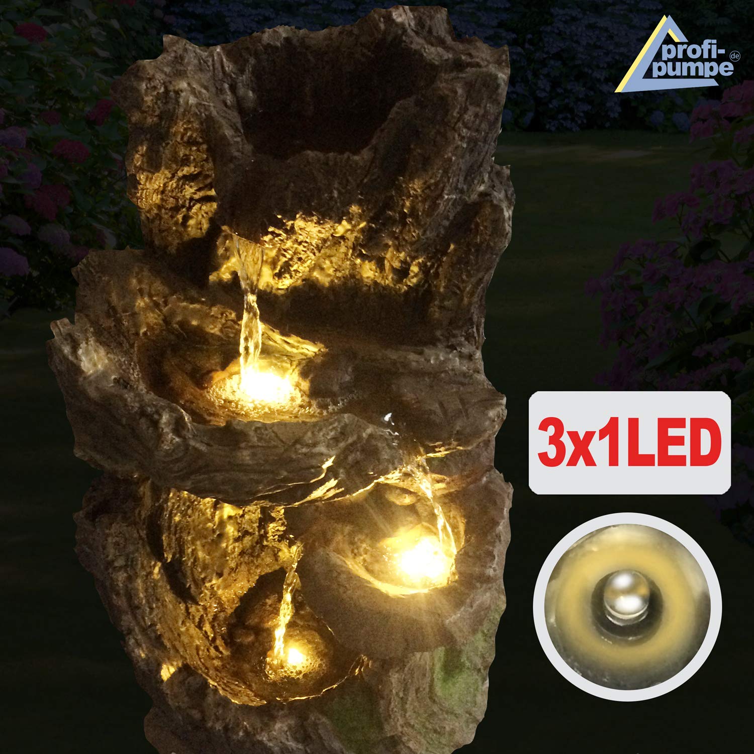 Fuente de jardín, Fuente Decorativa Interior con Luz LED, Cascada de 230 V, Estanque para Terraza (Wald-BÄCHLEIN)
