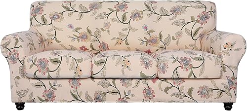 SearchI - Funda de sofá elástica con estampado floral, 4 piezas, incluye 3 fundas de cojín independientes, protector lavable para muebles de sala de