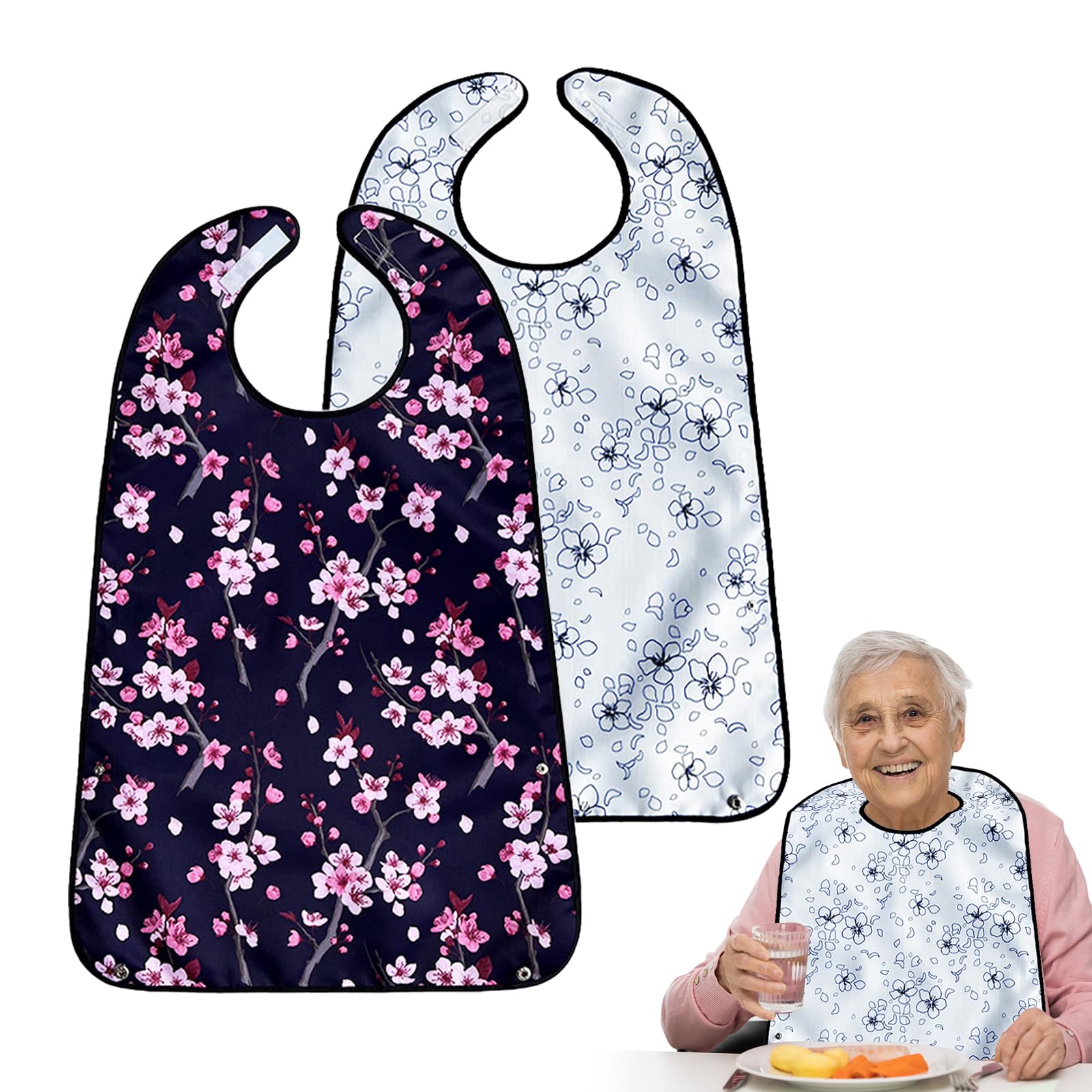 Lashua Lätzchen für Erwachsene 2 Stück, Schlabberlatz für Erwachsene, waschbar und wiederverwendbar, Latz für Frauen, Senioren, ältere und behinderte Menschen