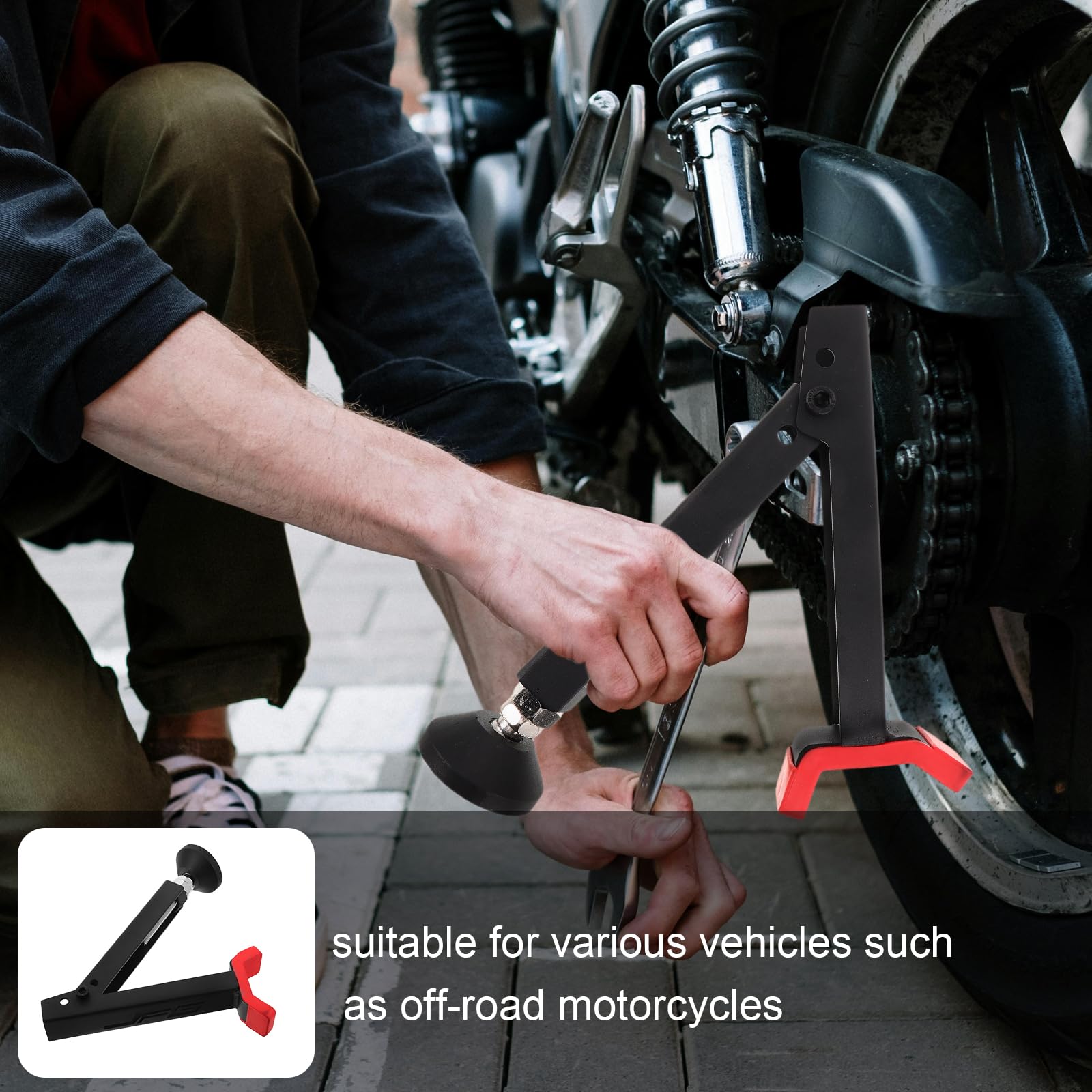 YARNOW Caballete Elevador para Moto Todoterreno Rojo, Soporte Portátil de Acero Reforzado para Mantenimiento y Reparación de Motocicletas de Cross, Herramienta Antideslizante Adecuado