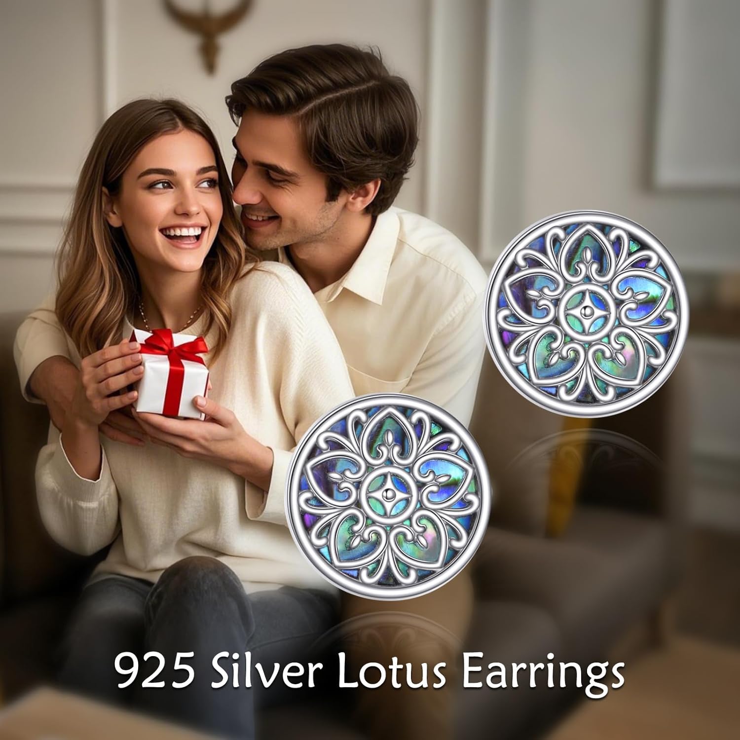 VONALA Lotus Earrings 925 Sterling Silver Lotus Flower Stud Earrings Abalone Shell Lotus Jewelry Gift for Women Mom