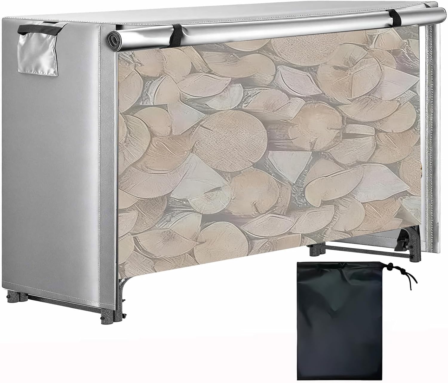 600D Oxford Waterproof Log Rack Cover, Heavy Duty Outdoor Firewood Storage Covers with Zipper and Hook Loop Tape (Log Rack not Included),Black,10FT