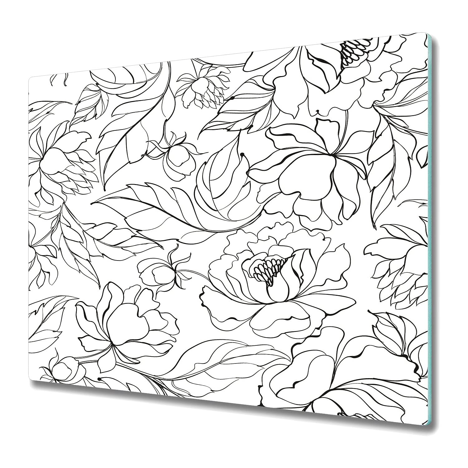Coloray Tagliere Copri Piano Cottura 60x52cm Cucina Vetro Temperato - Fiore Floreale peonia Floreale