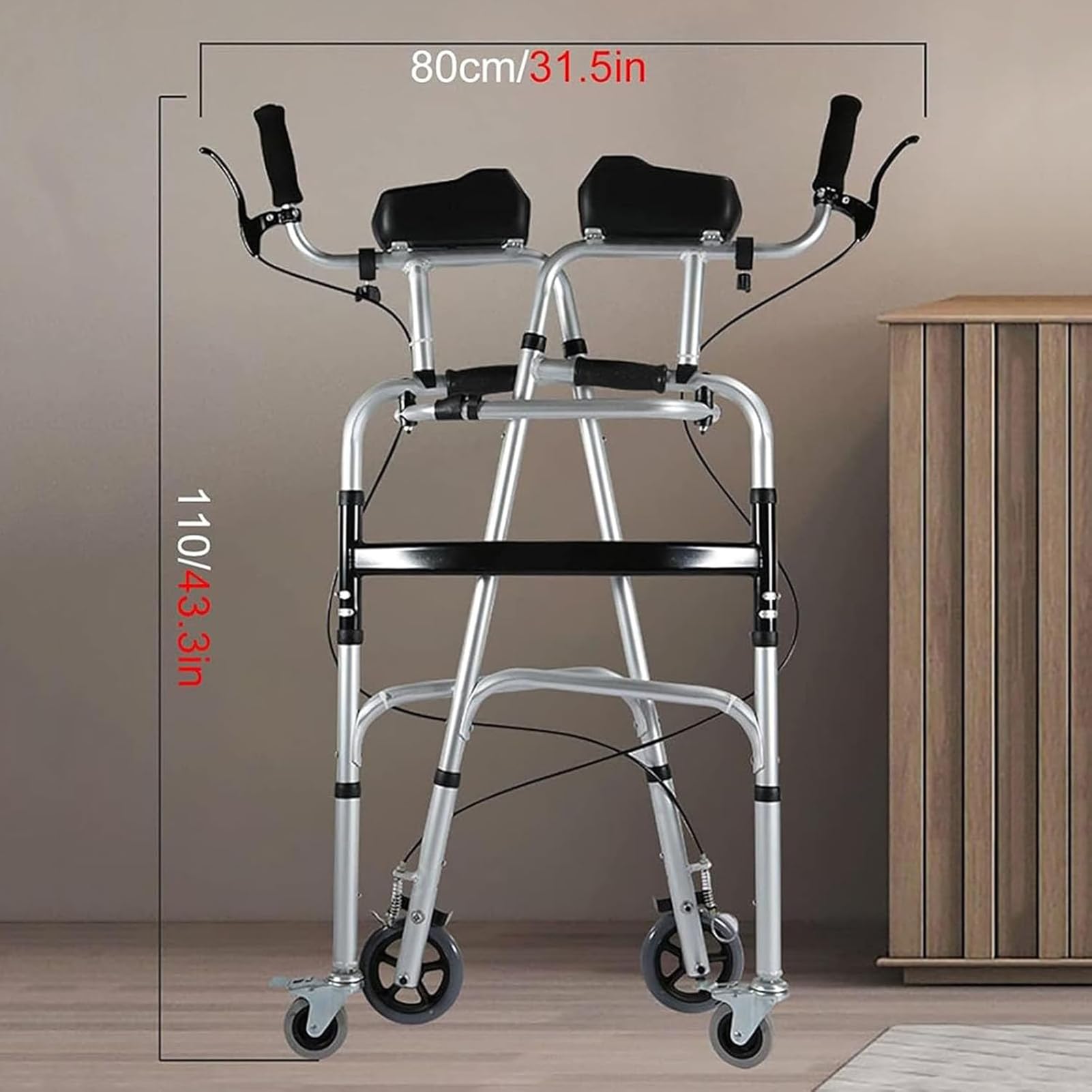 Składany Pionizator Z Podparciem Ramion, Kółkami, Siedziskiem, Regulowaną Wysokością I Stelażem Do Chodzenia Dla Osób Starszych Mobilny Chodzik Do Rehabilitacji Na Stojąco