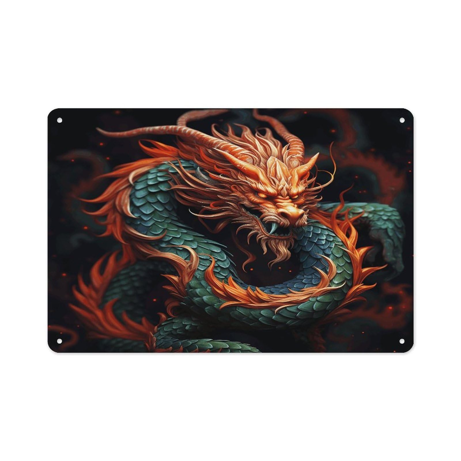 VstaDank Vintage Metal Sign Sublimation Aluminum Chinese Dragon Plaque Sign Weatherproof Art Decorative Wall Plate Boho Aluminum Wall Hanging Decor Retro Poster Plaque 8x12in