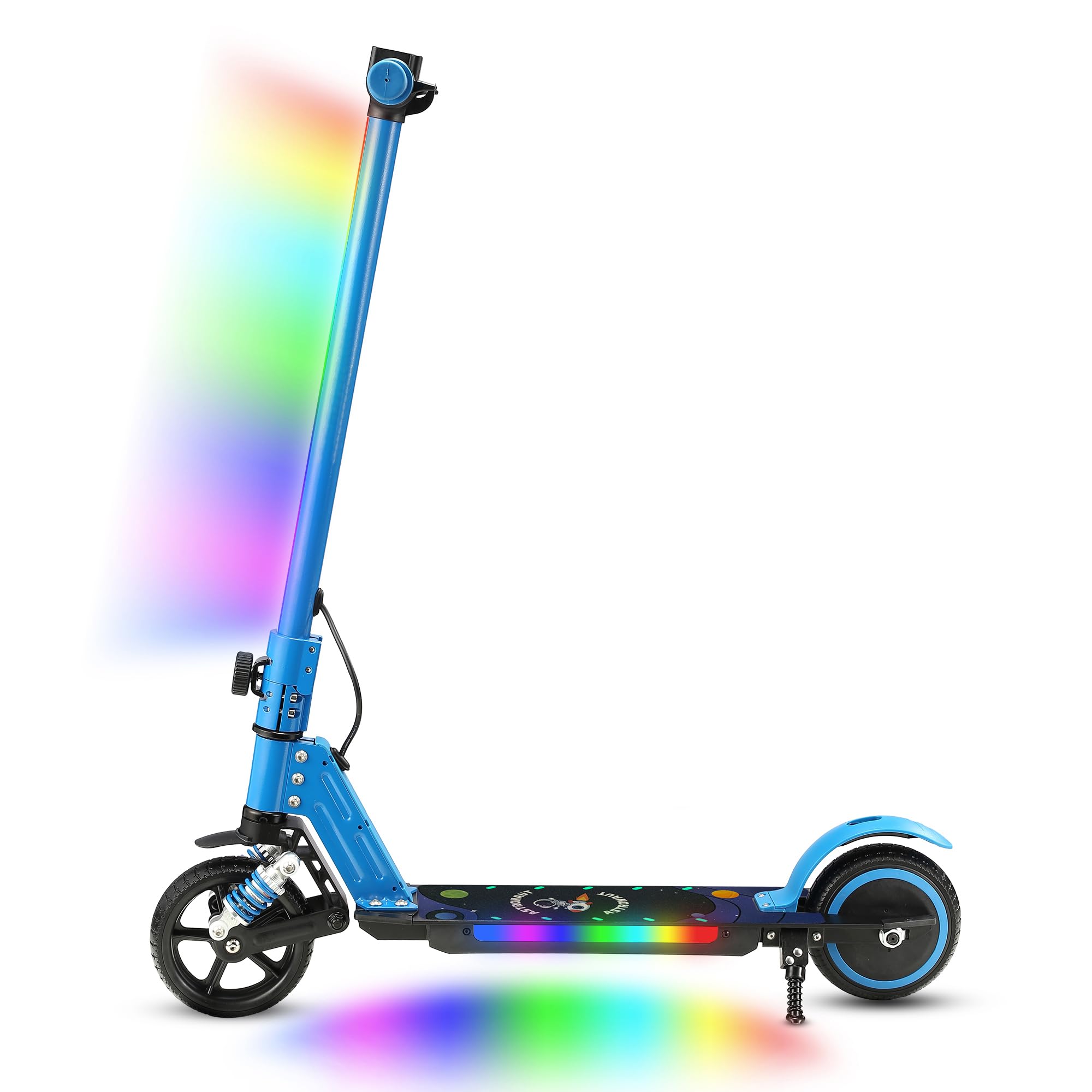 Kids Electric Scooter with Protective Gear Set, 6-12 Years Old, 130W Motor, 14km/h, 5-8km Range, Folding E-Scooter with LED Display, Lights – Includes Knee Pads, Elbow Pads & Wrist Pad (BL)