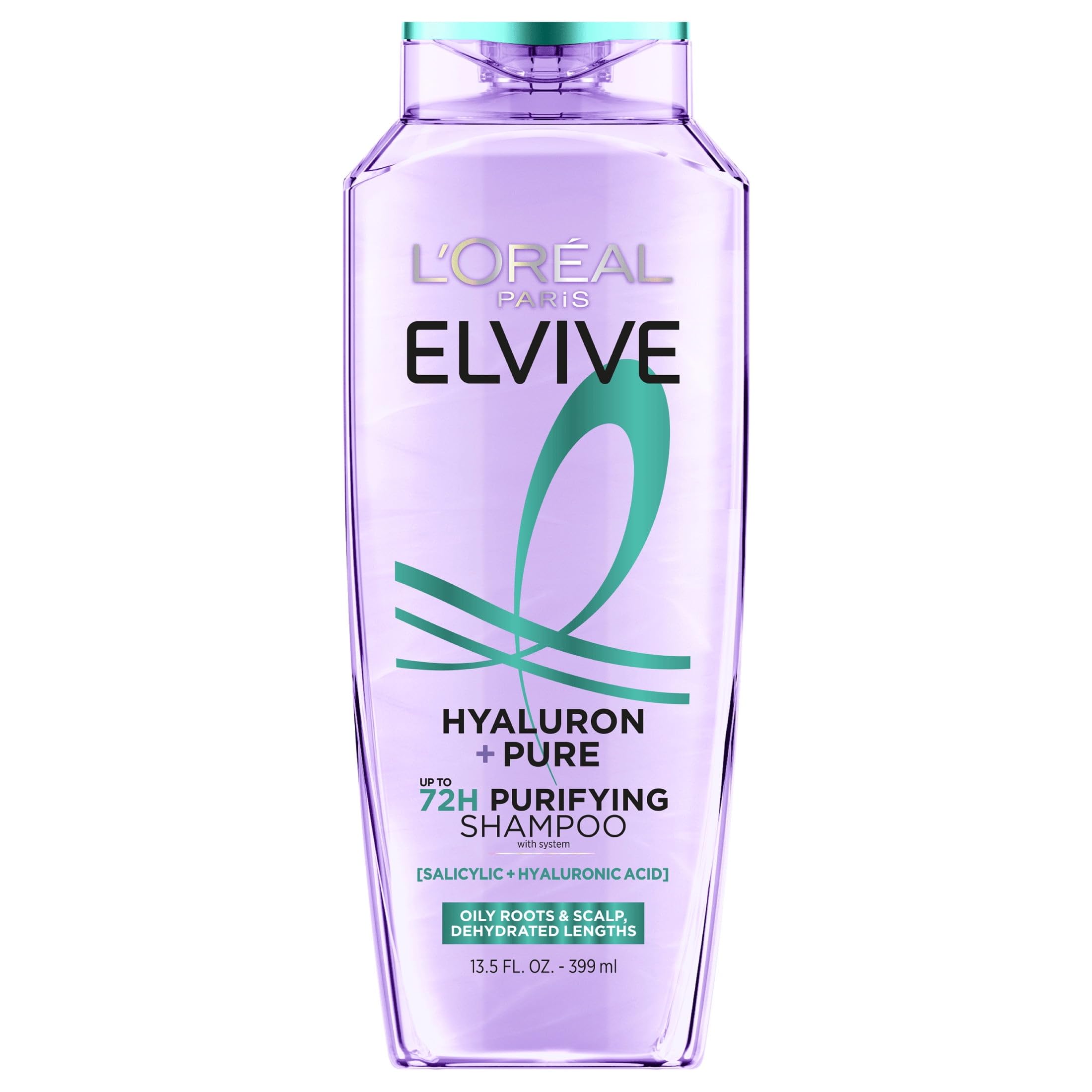  L'Oréal Paris Elvive Purifying Shampoo per Pelle Grassa e Radici, Azione Ridistributiva, Pulizia della Pelle per 72 Ore