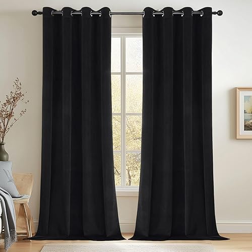 Joydeco - Cortinas 100% opacas de terciopelo de color negro, 2 paneles, con aislamiento térmico, para dormitorio y sala de estar, a prueba de
