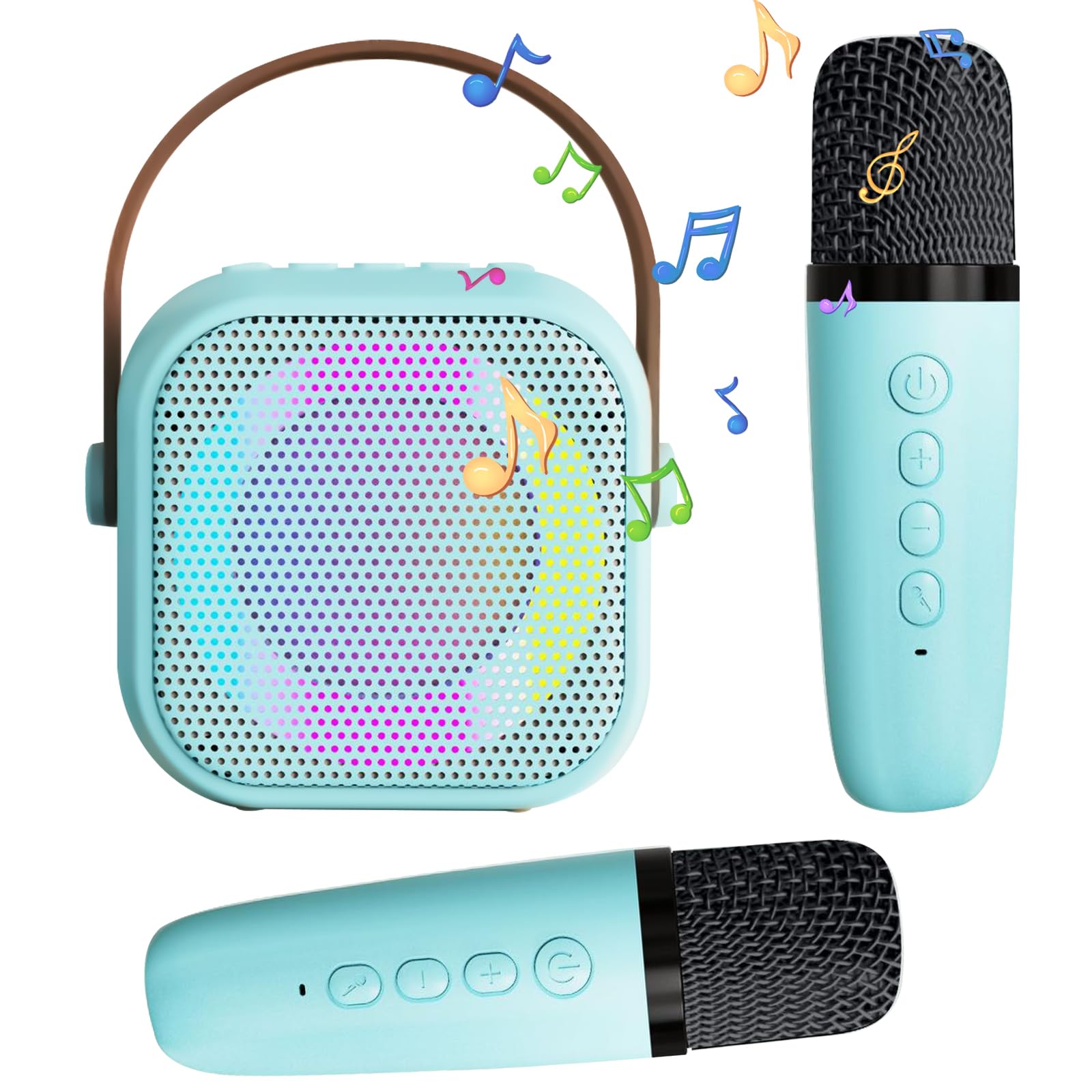 Karaoke per Bambini con 2 Microfoni Wireless – Altoparlante Bluetooth 5.0 con Luci LED e Effetti Vocali – Portatile per Feste, Compleanni e Regali
