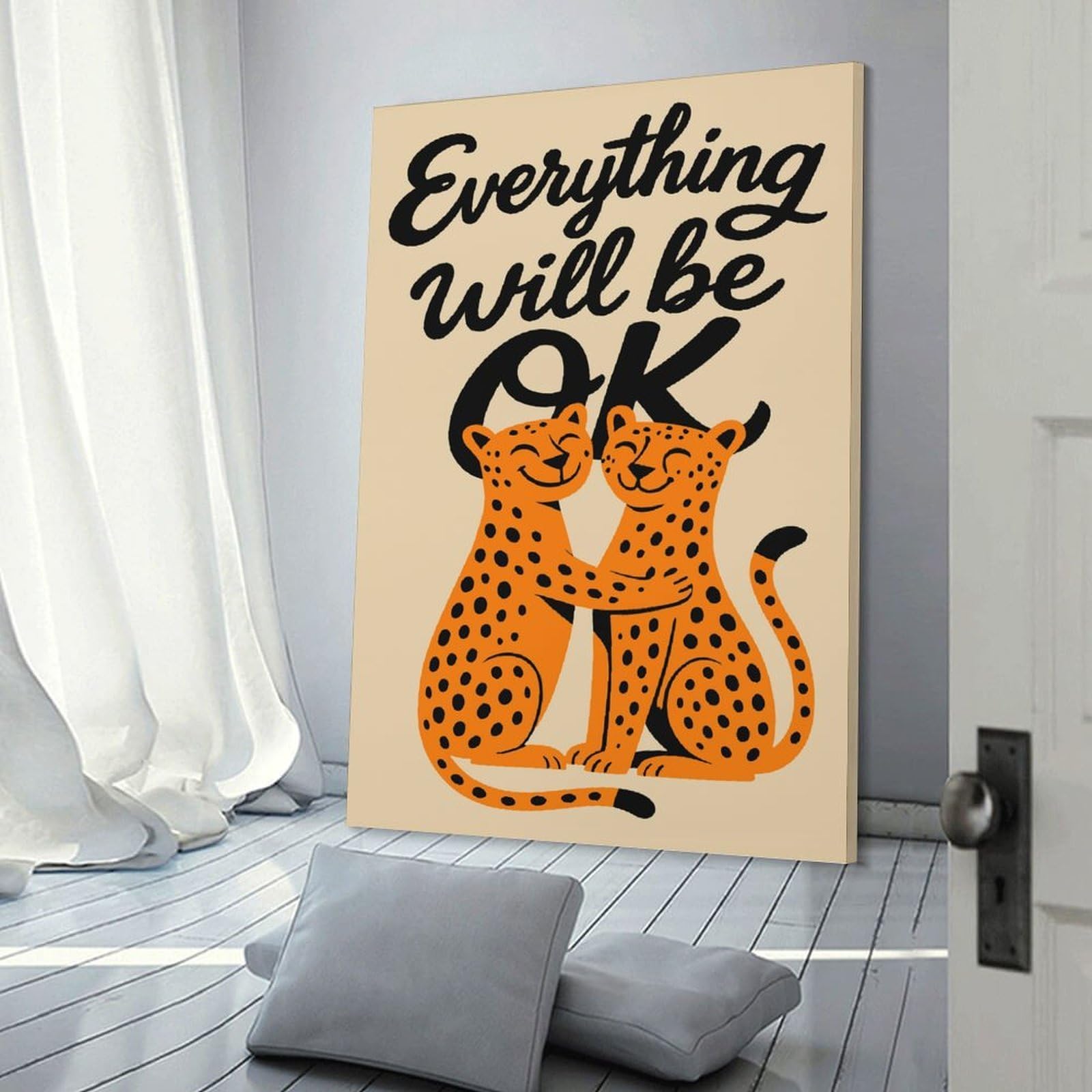 Junmoney Frame-Style-7-2 Wall Art Print Everything Will Be Ok - Cheetahs, 16X24inch(40X60cm), For Contemporary Homes, Apartments Or Offices, An Easy Choice For New Home Styling