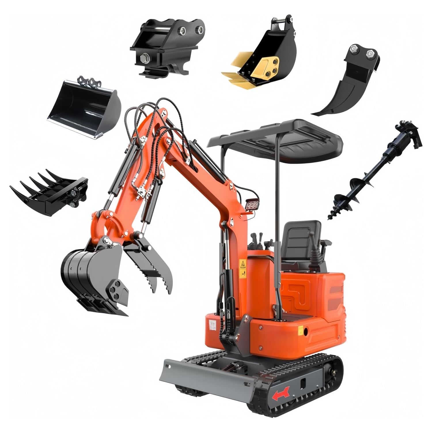 2650lb Mini Excavator with 13.5HP Gas Engine - Dual Joystick Pilot Control Digger with Hydraulic Thumb- for Garden, Farm, Yard Landscaping(6attachments)