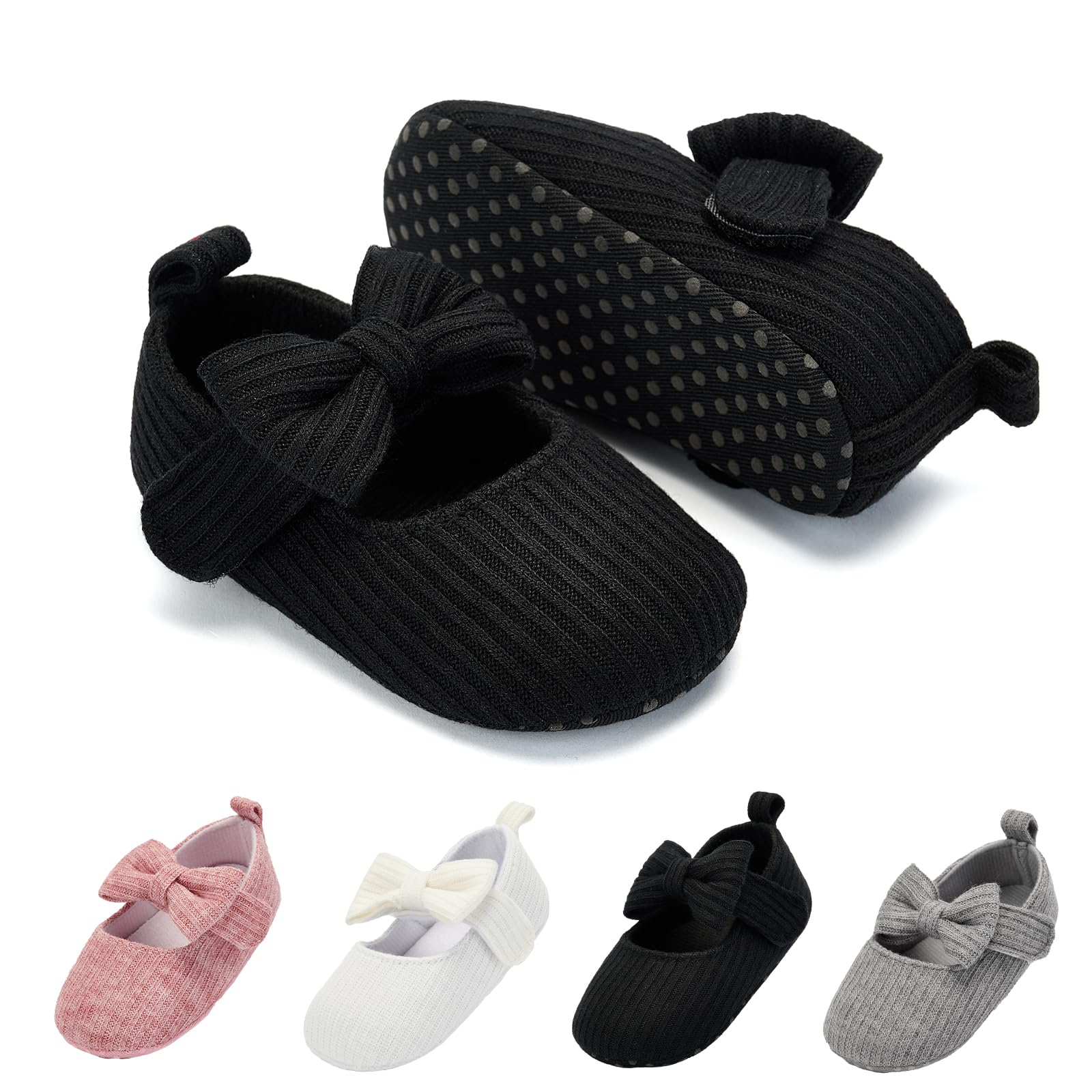 BACSAC Baby Girls Mary Jane Flats with Bow Soft Sole Non-Slip Crib Shoes Infant Toddler First Walkers Princess