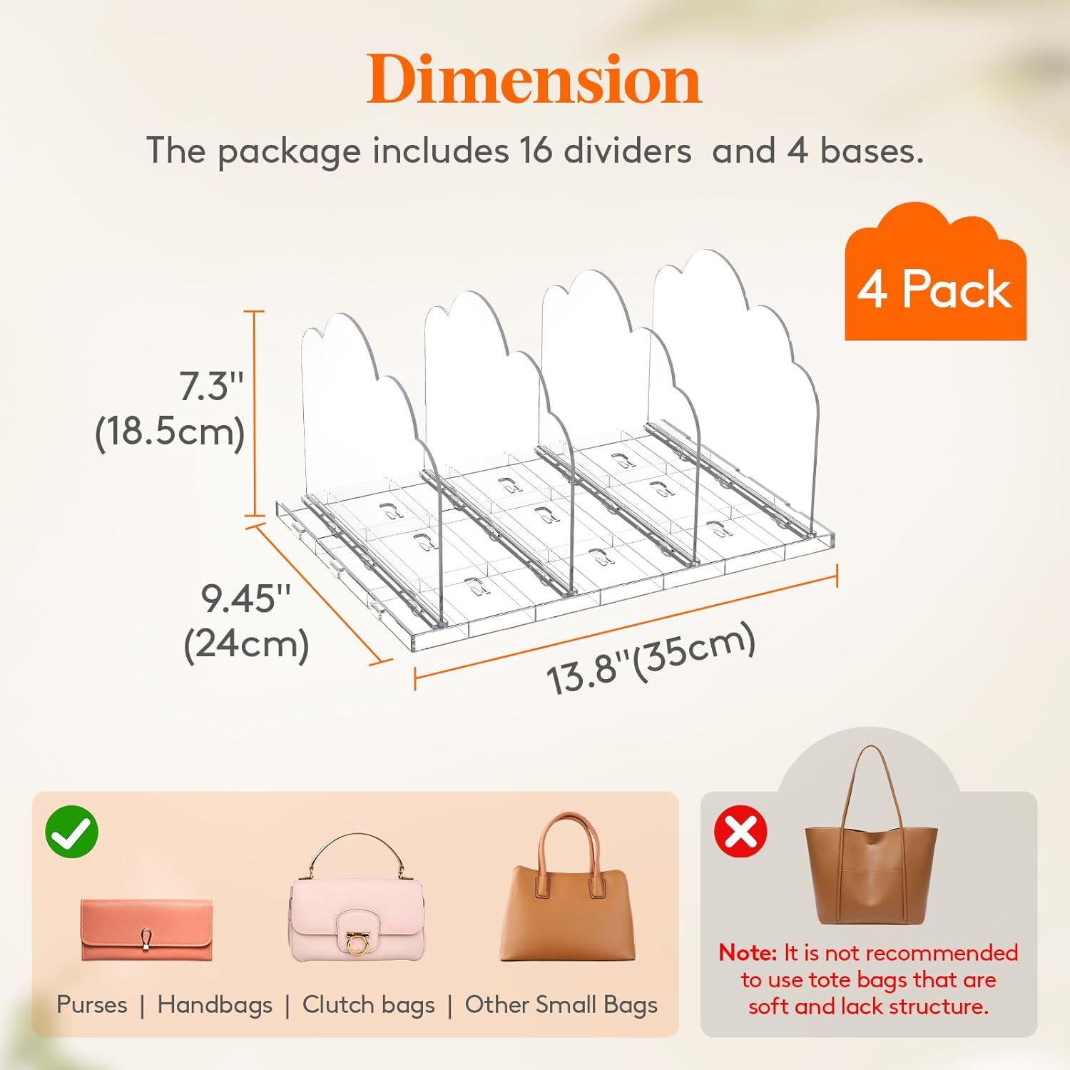 Lifewit Purse Organizer for Closet, Clear Handbags Storage Organizer, Adjustable Clutch Purse Storage Organizer Holder for Closet, 4 Pack Bookshelf Dividers for Sweater in Bedroom 35 x 24 cm/14 x 9.5 - Image 4