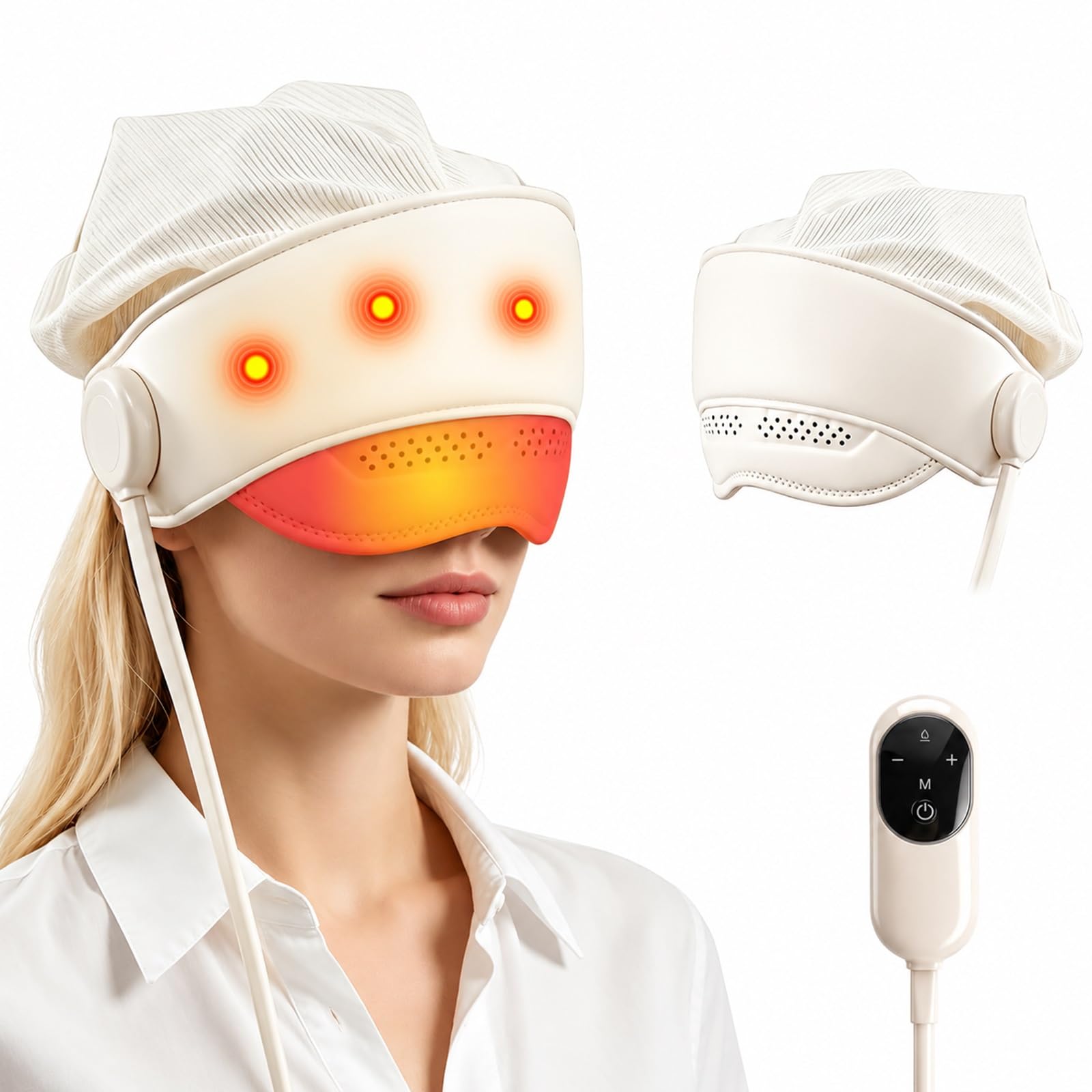 Masajeador Eléctrico Recargable 3 En 1 Para Cabeza Con Función Calor, Dispositivo Con Capucha Desmontable Para Masaje Cuero Cabelludo Y Ojos, Cuenta Con 6 Zonas De Bolsas Aire Envolventes