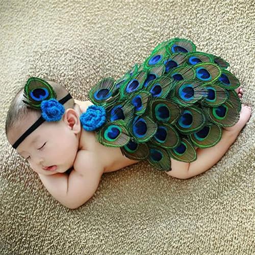 Miniatura 9 de Trajes de fotografía para bebé, alas de plumas de pavo real + diadema para bebés, niños y niñas de 0 a 2 meses, accesorios de fotografía para bebés
