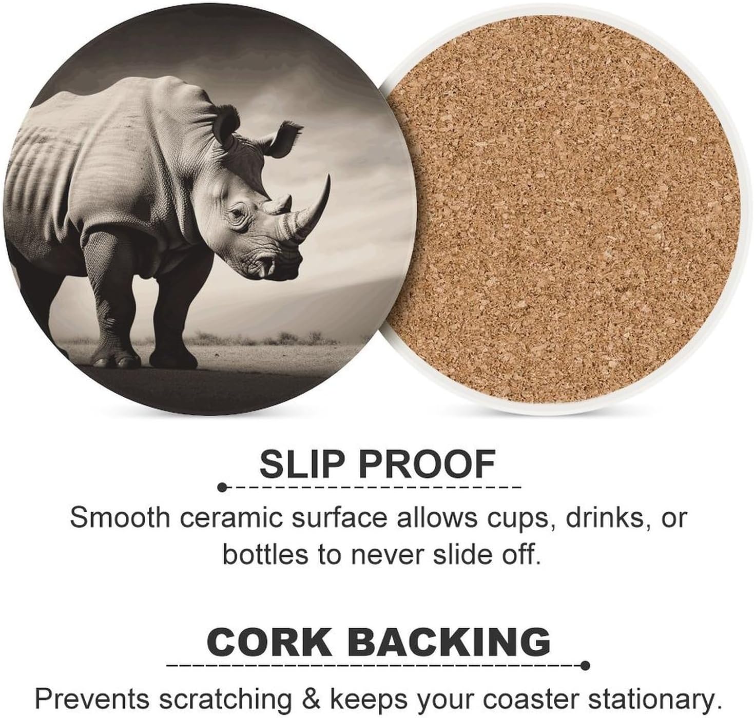 South Africa Animal Coasters for Drinks Absorbing Round Ceramic Stone Coaster with Cork Base Coffee Cup Beverage Table Cup Mat Modern Style Bar Coaster Set for Home Decor