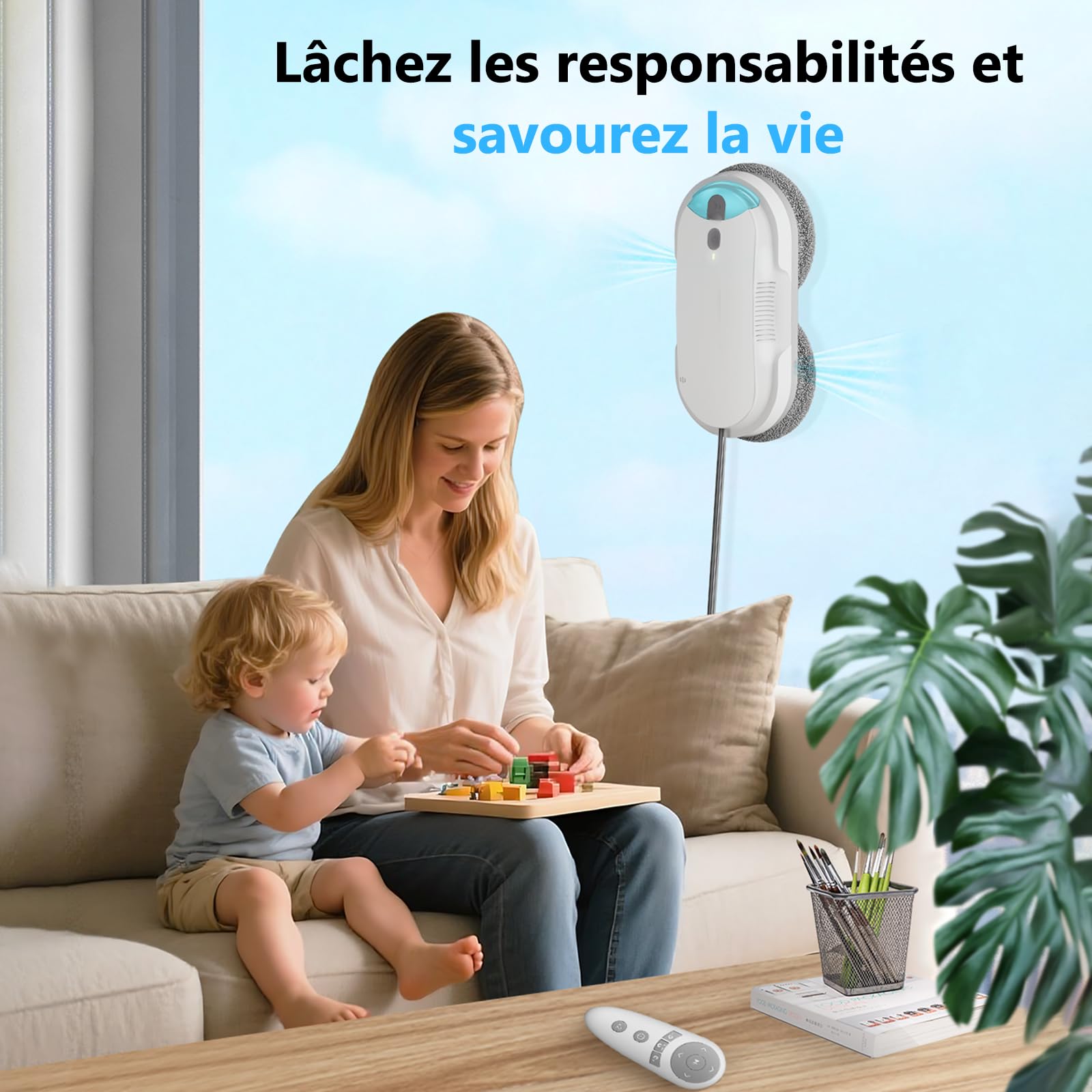 X1 Robot Nettoyeur de Vitres avec Spray Ultrasonique Bidirectionnel, Double hélice4800-6400pa,Réservoir 85ml, Détection des Bords, Navigation Intelligente, pour Fenêtres et Miroirs (Blanc)