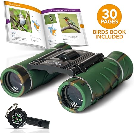Aluminum Grade Binoculars for Kids with Book and Compass, Kids Binoculars with Clear Vision, Kids Explorer Kit with Whistle, Binoculars Kids for Both Boys and Girls Toddler Binoculars