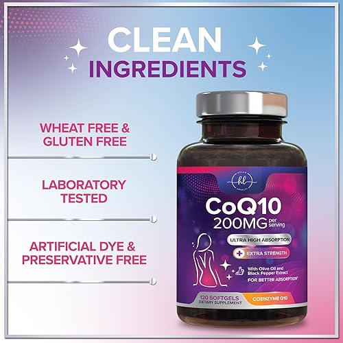 Miniatura 9 de Suplemento CoQ10 de 200 mg Ultra Alta Absorción, Antioxidante para la Salud del Corazón y Apoyo a la Producción de Energía Coenzima Q10