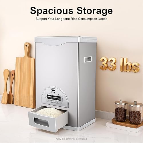 Miniatura 3 de Dispensador automático de arroz, caja de almacenamiento con dispensador de granos, contenedor de almacenamiento de arroz de acero inoxidable de gran