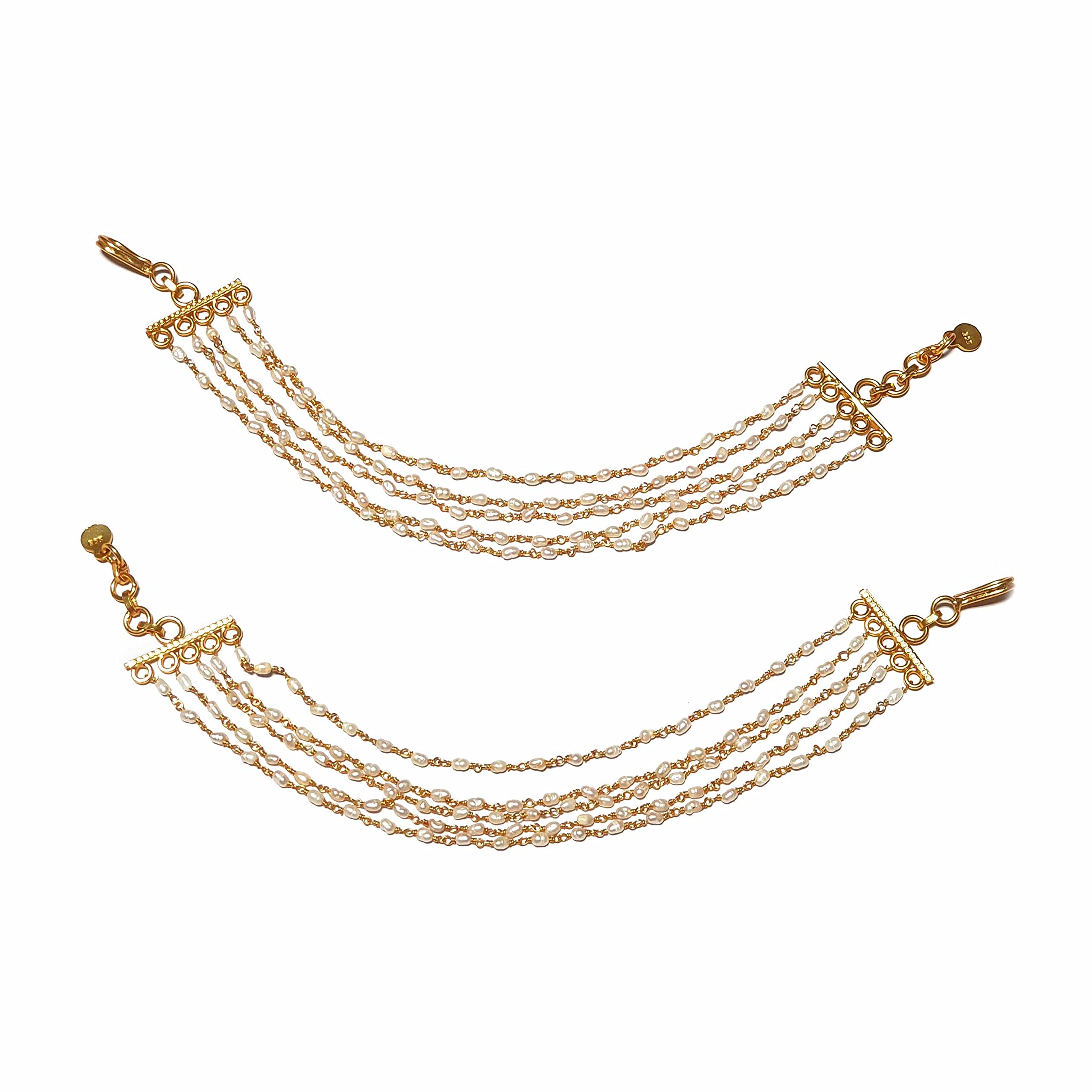 Sterling Silver White Pearl Gauri Hair Chain Ethnic Jewellery - चांदी की हेयरचेन - వెండి జుట్టు గొలుసు - வெள்ளி முடி சங்கிலி