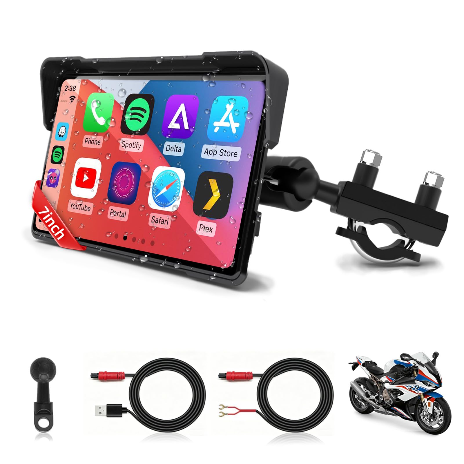 Jansite Carplay Moto da 7 Pollici Navigatore Andrpid Auto Display Impermeabile IPS 2.5D Bluetooth Siri/Assistente Google