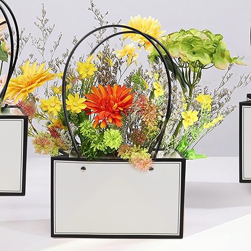 Miniatura 5 de CheeseandU Paquete de 5 bolsas de regalo de flores de papel kraft, bolsas de ramo de flores, bolsas rectangulares de papel impermeable con asa para