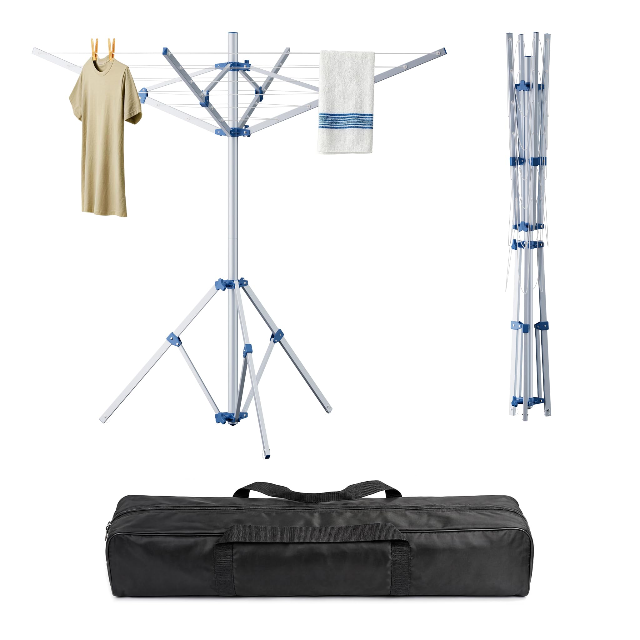 Wiltec Mobile Wäschespinne mit 4 Armen 16 m Wäscheleine Wäscheständer Alu Höhe 155cm Wohnwagen Camping Klappbar Wohnmobil Reise