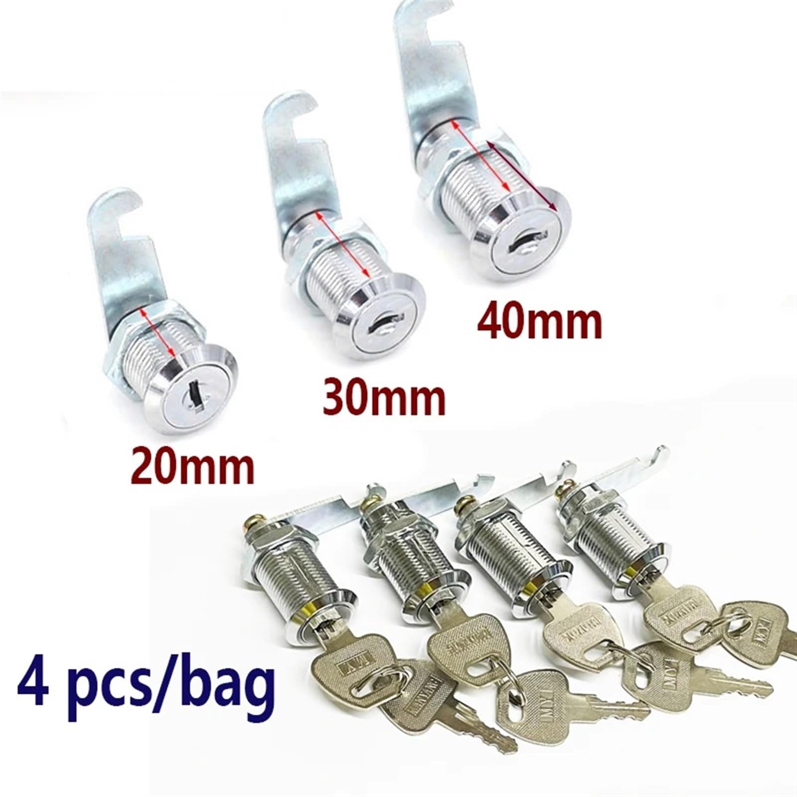 Blokada krzywki w szafie Zestaw 4 zamków krzywkowych do szuflad z 2 kluczami do drzwi, skrzynki pocztowej, szafki narzędziowej HJ03(Key Different X 20mm)