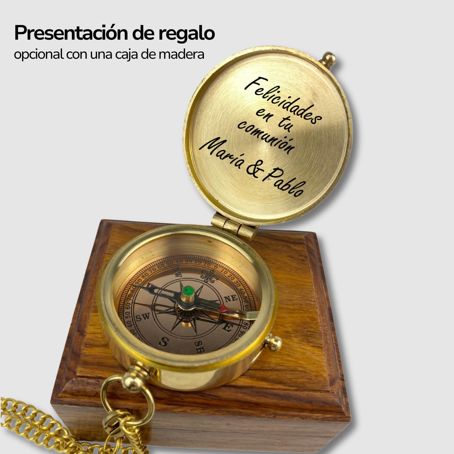 Brújula personalizada con grabado de iglesia y texto personalizado, ideal como regalo para bautizo, comunión, confirmación
