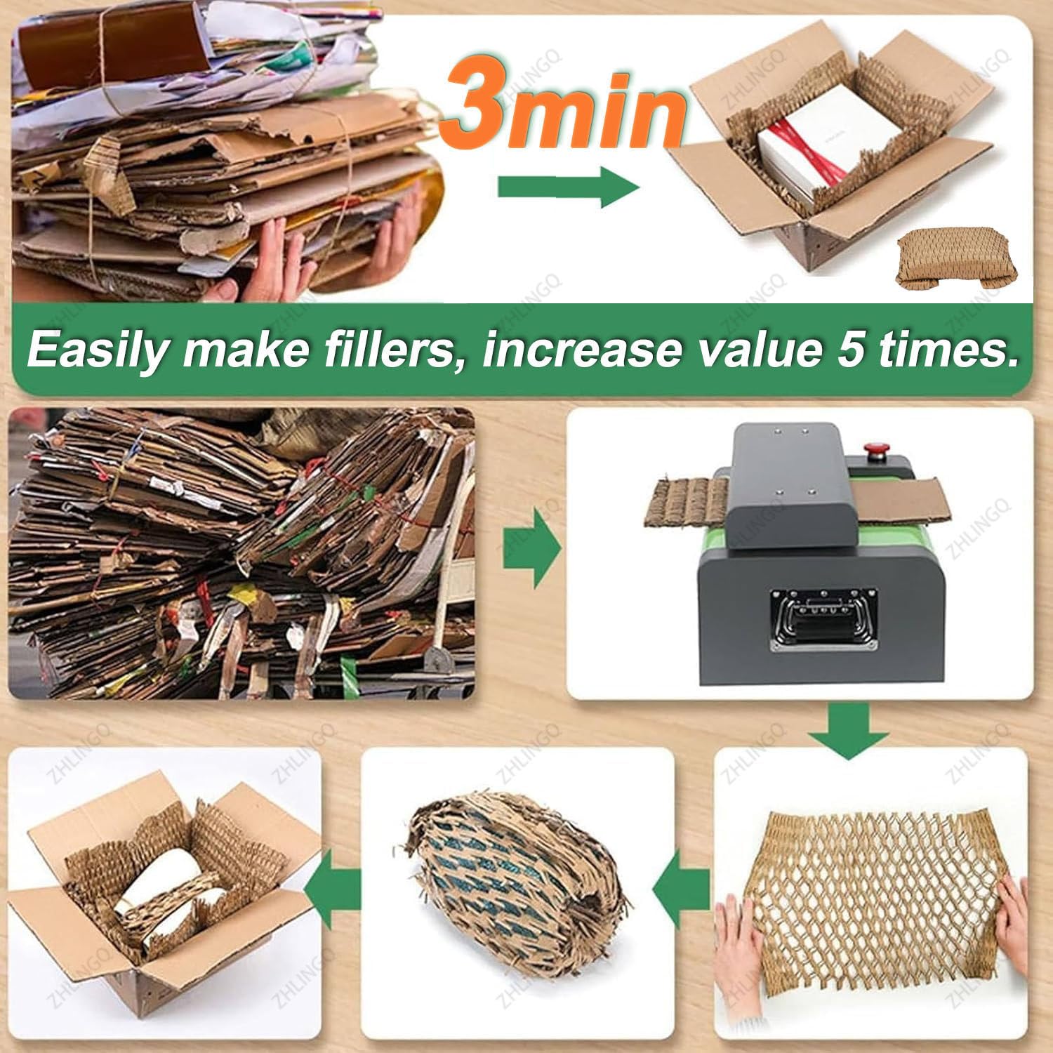 Kartonzerkleinerer für Verpackungsmaterial, Wellpappen-Schneidemaschine für Expressverpackungen, verwandelt Karton in Wabenverpackungspapier, 500 mm Breite